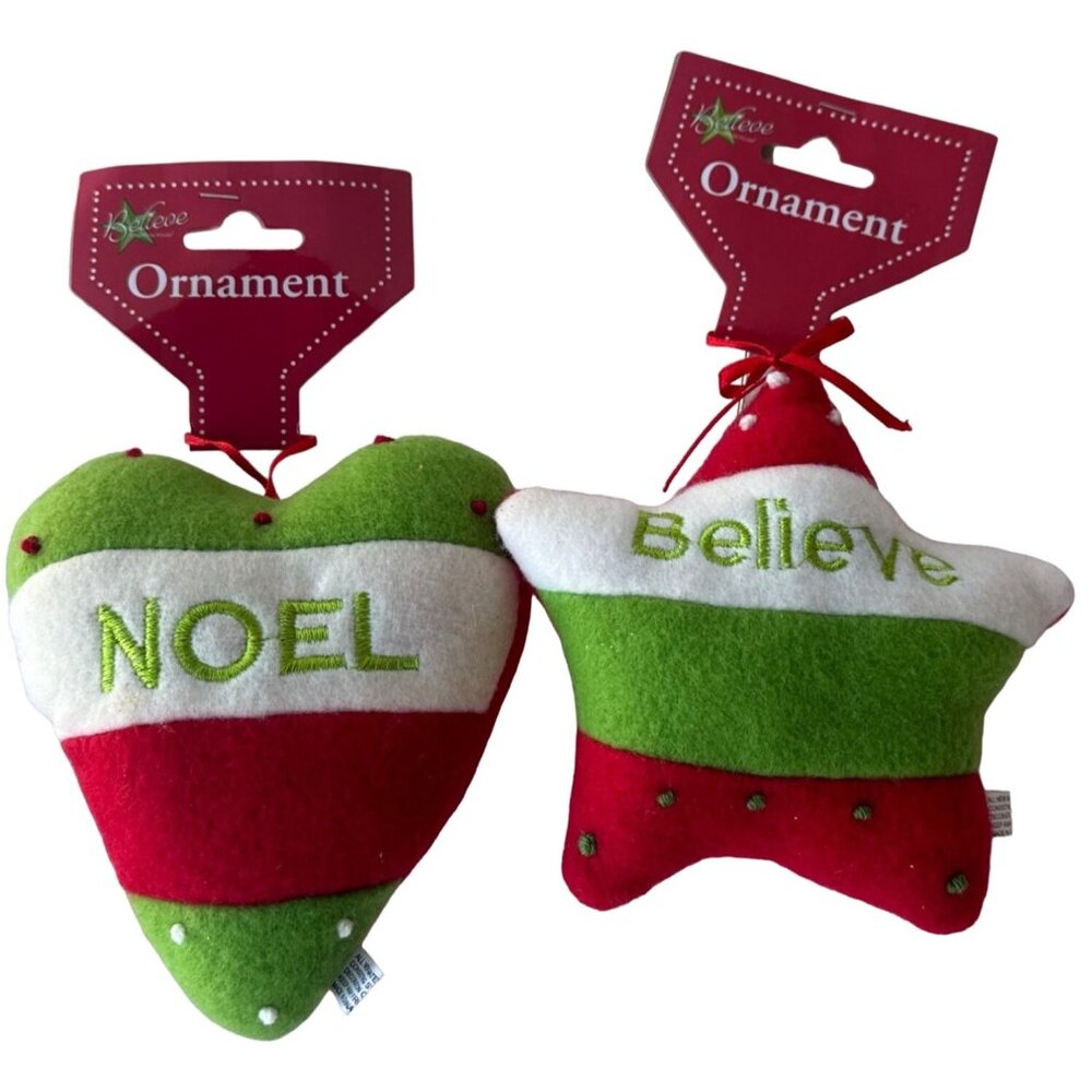 Set of 2 Greenbrier International, Inc. Noel & Believe Christmas Ornaments (NEW)